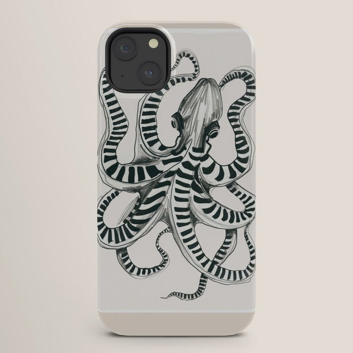 Striped Octopus Ink Drawing iPhone Case Gallery Image 26