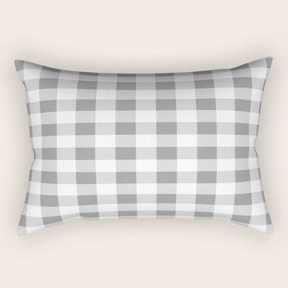 Gingham Large Gray White Rectangular Pillow Gallery Image 2