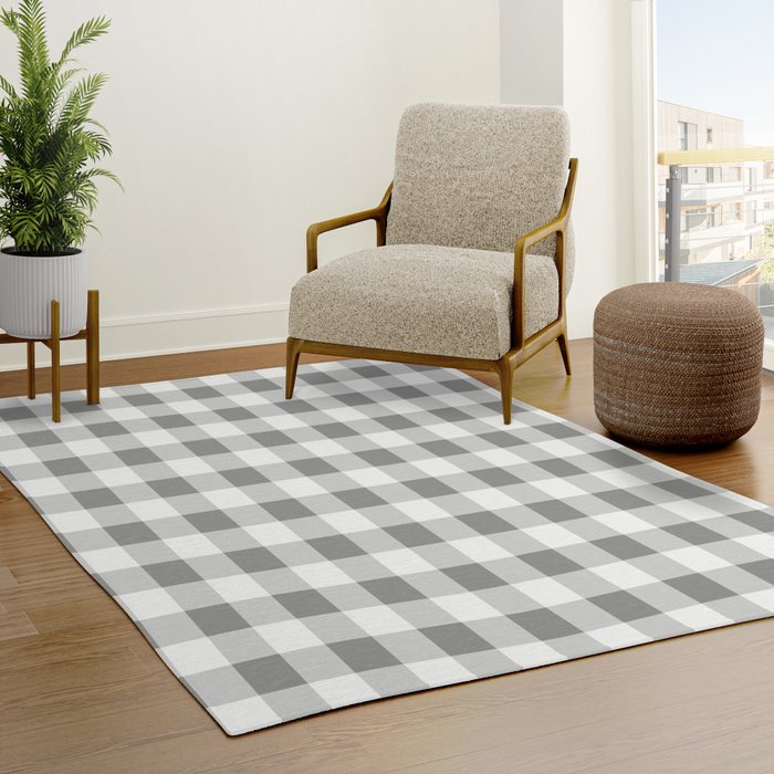 Gingham Large Gray White Rug Gallery Image 3