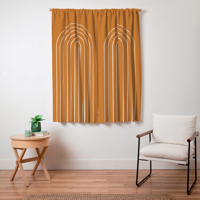 Minimal Arch XXII Bright 70s Orange Modern Geometric Lines Window Curtain Gallery Image 7