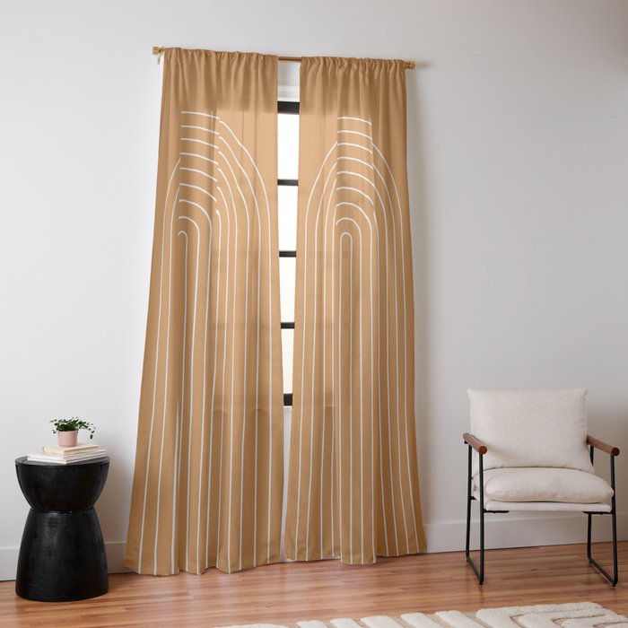 Minimal Arch XXII Bright 70s Orange Modern Geometric Lines Window Curtain Gallery Image 10