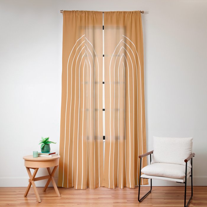 Minimal Arch XXII Bright 70s Orange Modern Geometric Lines Window Curtain Gallery Image 16