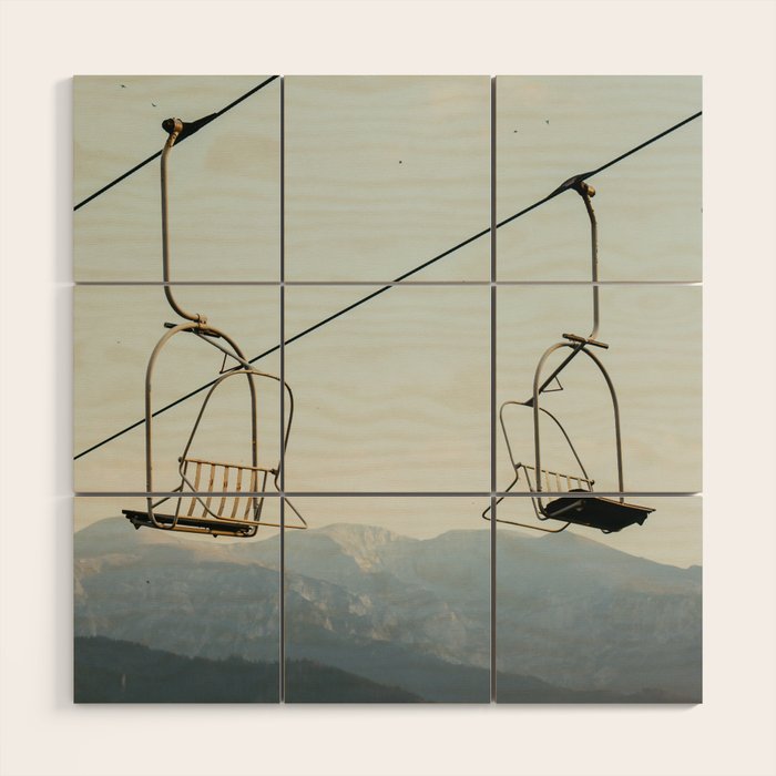 Chairlift in Mountains - Summer Evening Skiing Lift - Fine Art Photography Wood Wall Art Gallery Image 1