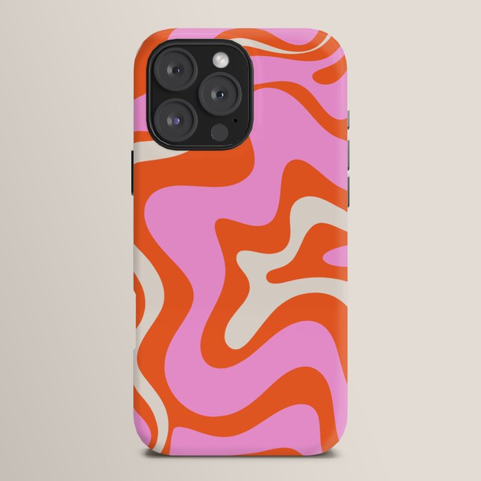 Retro Liquid Swirl Abstract Pattern Bright Pink Orange Cream iPhone Case Gallery Image 16