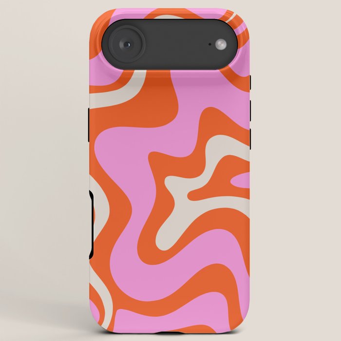 Retro Liquid Swirl Abstract Pattern Bright Pink Orange Cream iPhone Case Gallery Image 6
