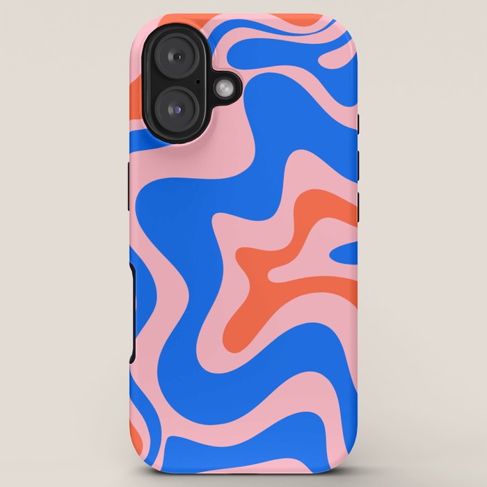 Retro Liquid Swirl Abstract Pattern in Pink, Red-Orange, and Bright Blue iPhone Case Gallery Image 5