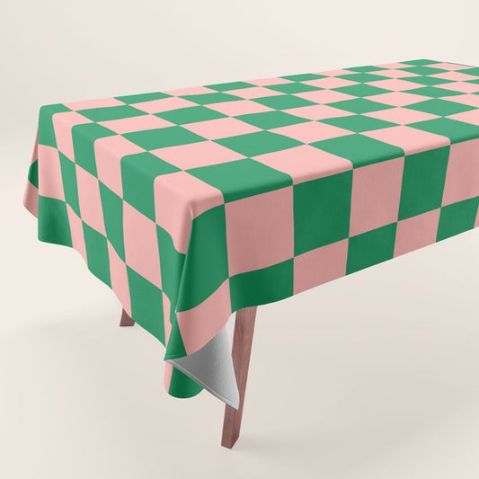 Checkerboard Mini Check Checkered Pattern Green and Pink Tablecloth Gallery Image 1