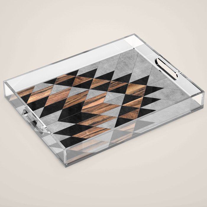 Urban Tribal Pattern No.10 - Aztec - Concrete and Wood Acrylic Tray Gallery Image 1