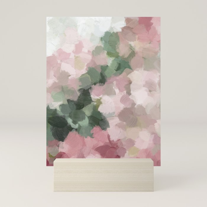 Blurry Bouquet - Forest Green Fuchsia Blush Dark Pink Abstract Flower Nature Painting Art Print Mini Art Print Gallery Image 5