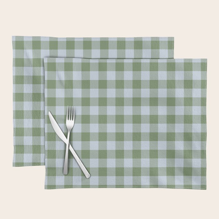 Gingham Plaid Pattern in Soft Sky and Sea Grass Tones Placemat Gallery Image 1