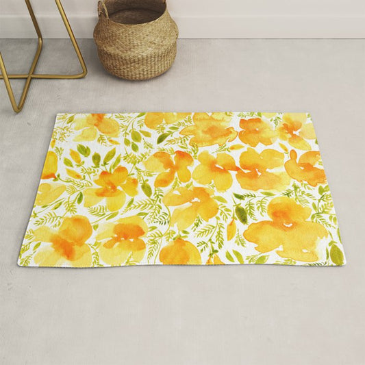 Watercolor California poppies (Quad set, #2) Rug Gallery Image 1