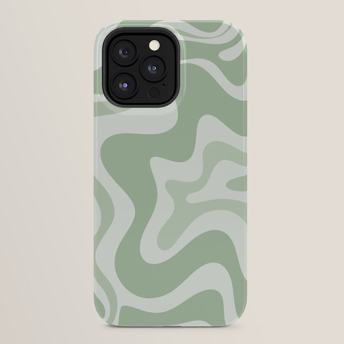 Retro Liquid Swirl Abstract Pattern Sage iPhone Case Gallery Image 32