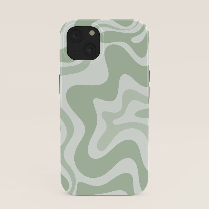 Retro Liquid Swirl Abstract Pattern Sage iPhone Case Gallery Image 37