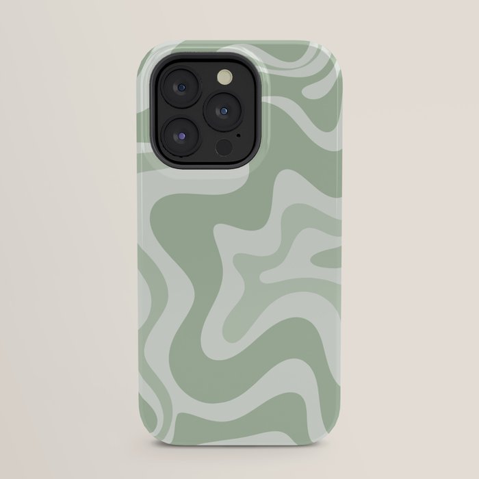 Retro Liquid Swirl Abstract Pattern Sage iPhone Case Gallery Image 31