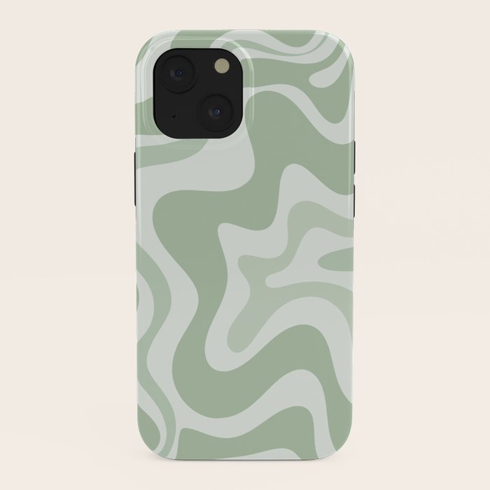 Retro Liquid Swirl Abstract Pattern Sage iPhone Case Gallery Image 38