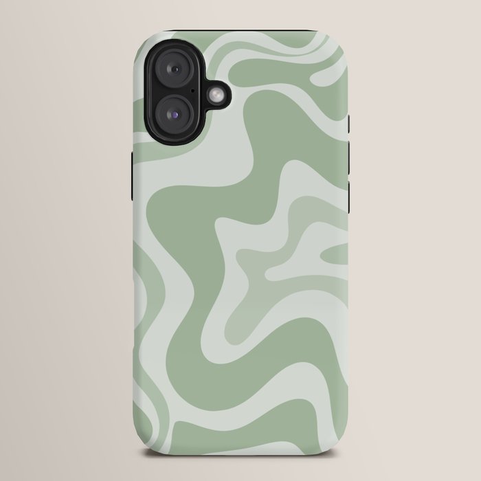 Retro Liquid Swirl Abstract Pattern Sage iPhone Case Gallery Image 14