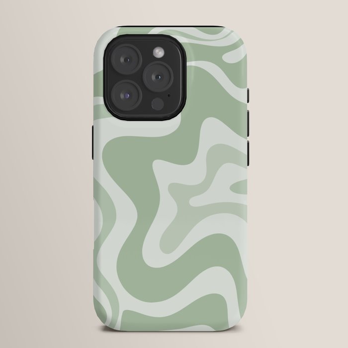 Retro Liquid Swirl Abstract Pattern Sage iPhone Case Gallery Image 15