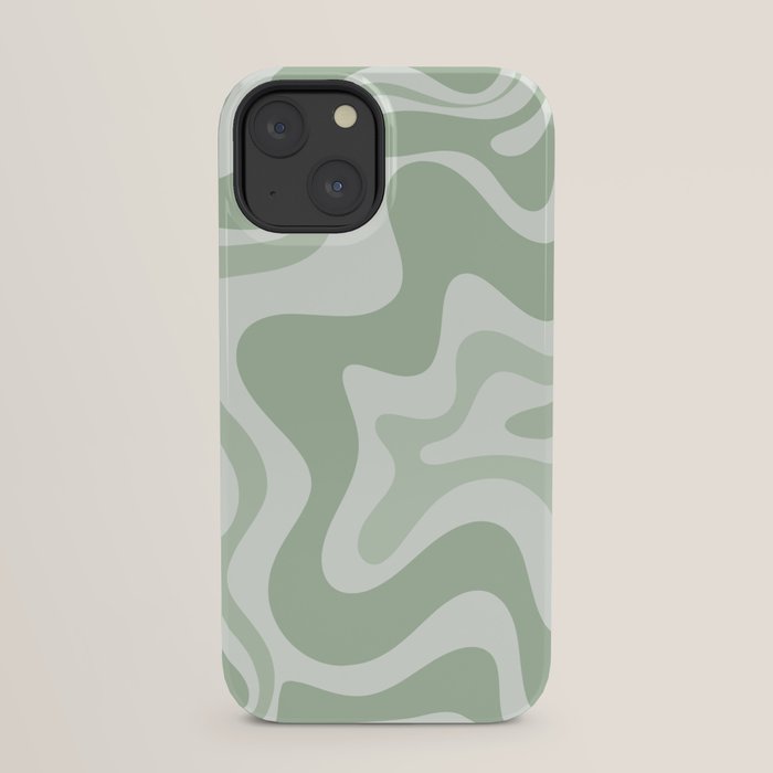 Retro Liquid Swirl Abstract Pattern Sage iPhone Case Gallery Image 21