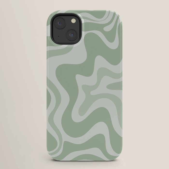 Retro Liquid Swirl Abstract Pattern Sage iPhone Case Gallery Image 26