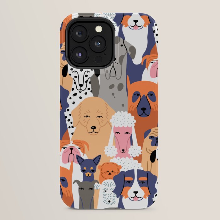 Funny diverse dog crowd character cartoon background iPhone Case Gallery Image 24
