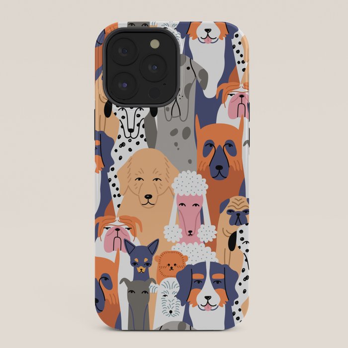 Funny diverse dog crowd character cartoon background iPhone Case Gallery Image 36