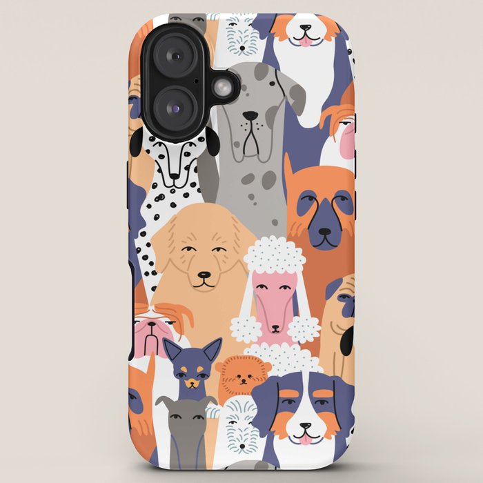 Funny diverse dog crowd character cartoon background iPhone Case Gallery Image 5