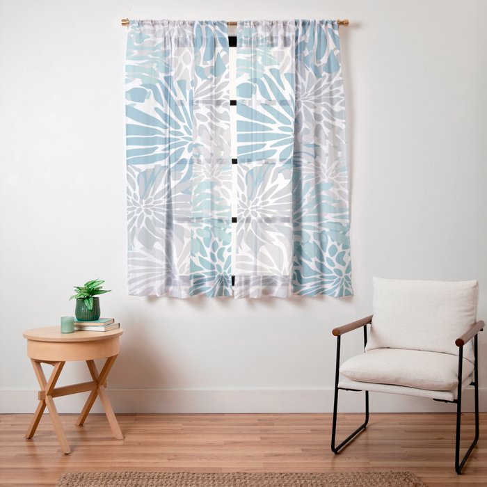 Chic, Flowers Print, Grey, Teal, Turquoise Window Curtain Gallery Image 19