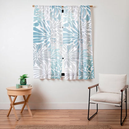 Chic, Flowers Print, Grey, Teal, Turquoise Window Curtain Gallery Image 11