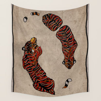 Two Tigers -- Ukiyo-e Style Wall Tapestry Gallery Image 2