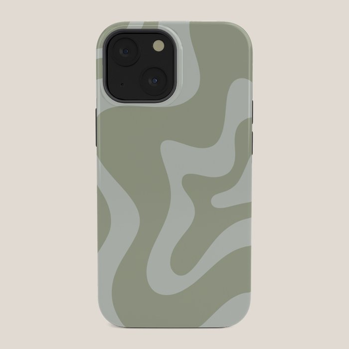 Retro Liquid Swirl Abstract Pattern in Sage Green iPhone Case Gallery Image 34