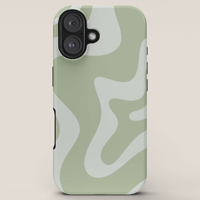 Retro Liquid Swirl Abstract Pattern in Sage Green iPhone Case Gallery Image 5