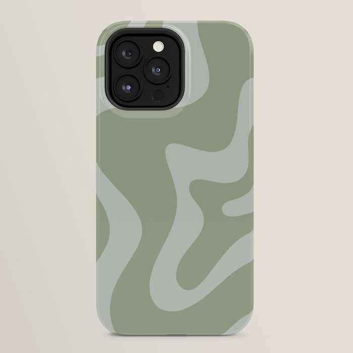 Retro Liquid Swirl Abstract Pattern in Sage Green iPhone Case Gallery Image 32