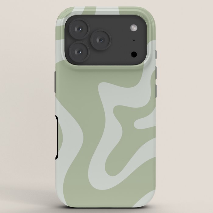 Retro Liquid Swirl Abstract Pattern in Sage Green iPhone Case Gallery Image 7