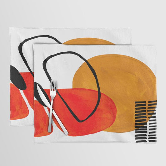 Mid Century Modern Abstract Vintage Pop Art Space Age Pattern Orange Yellow Black Orbit Accent Placemat Gallery Image 2