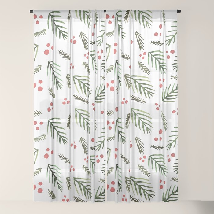 Christmas tree branches and berries - vintage Window Curtain Gallery Image 22