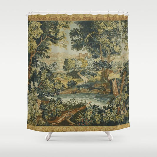Antique 18th Century Verdure French Aubusson Tapestry Shower Curtain Gallery Image 1