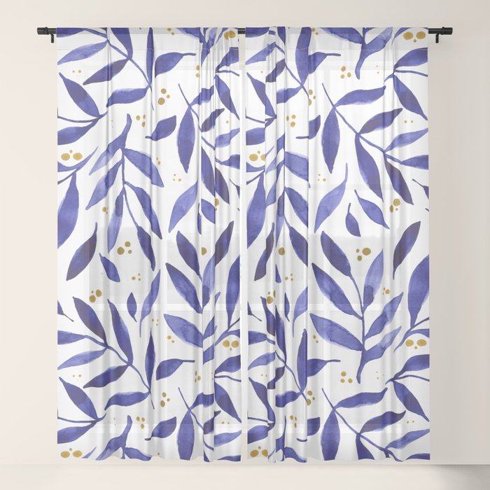 Pretty watercolor branches - blue and yellow Window Curtain Gallery Image 17