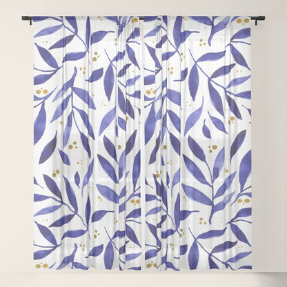 Pretty watercolor branches - blue and yellow Window Curtain Gallery Image 17