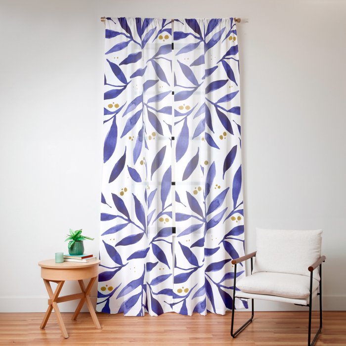Pretty watercolor branches - blue and yellow Window Curtain Gallery Image 12