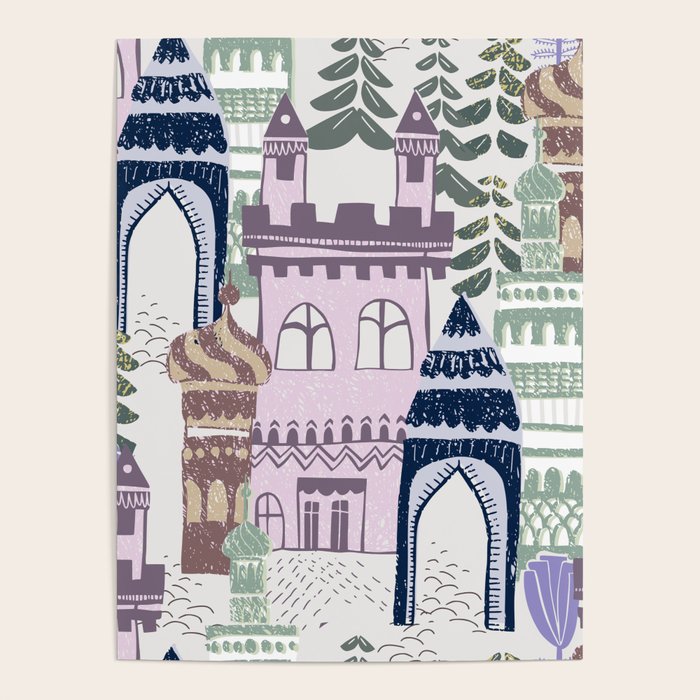 Block print Home pattern lilac Poster Gallery Image 4