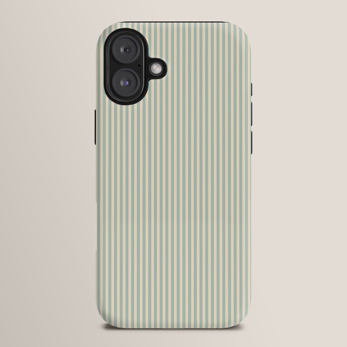 Ultra Fine Stripes Vertical Minimalist Pattern in Light Celadon Blue Green and Cream iPhone Case Gallery Image 14