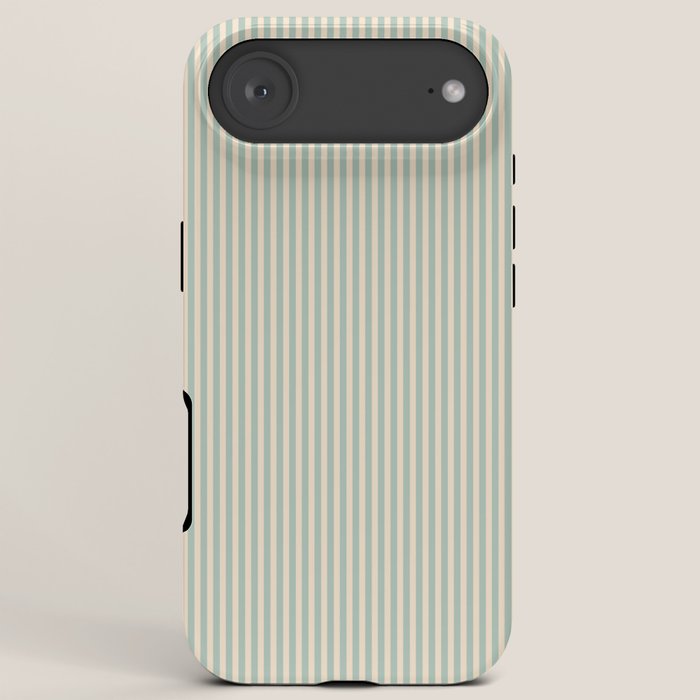 Ultra Fine Stripes Vertical Minimalist Pattern in Light Celadon Blue Green and Cream iPhone Case Gallery Image 6