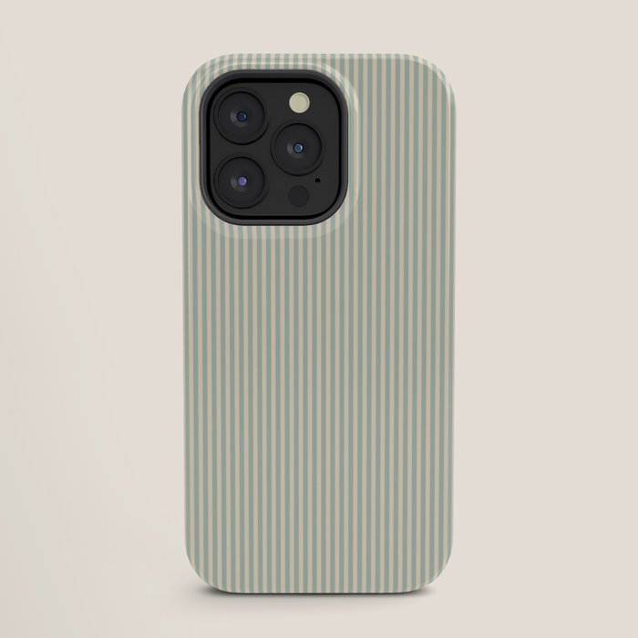 Ultra Fine Stripes Vertical Minimalist Pattern in Light Celadon Blue Green and Cream iPhone Case Gallery Image 27