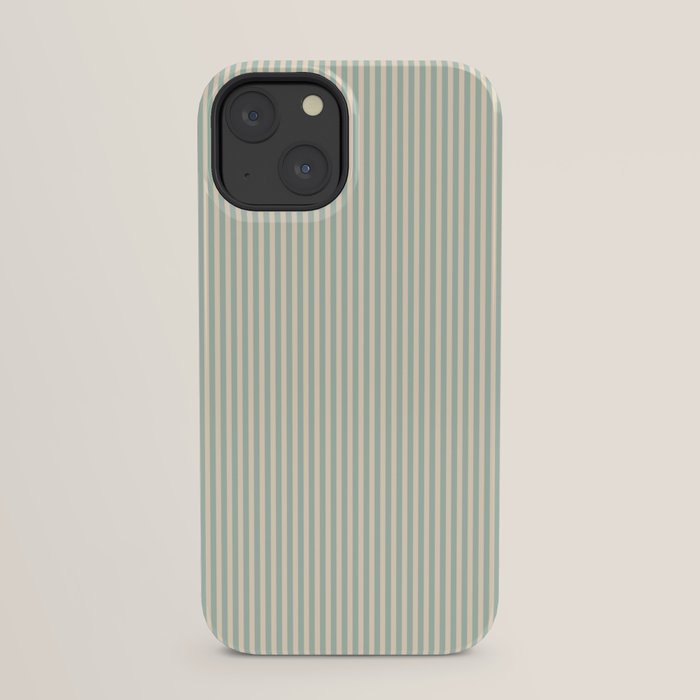 Ultra Fine Stripes Vertical Minimalist Pattern in Light Celadon Blue Green and Cream iPhone Case Gallery Image 29