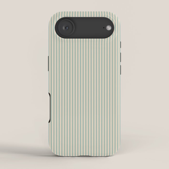 Ultra Fine Stripes Vertical Minimalist Pattern in Light Celadon Blue Green and Cream iPhone Case Gallery Image 2