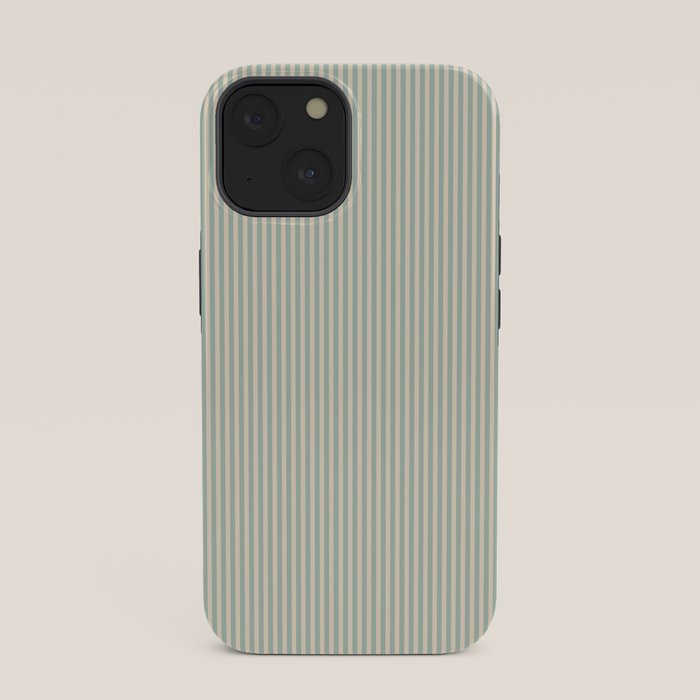 Ultra Fine Stripes Vertical Minimalist Pattern in Light Celadon Blue Green and Cream iPhone Case Gallery Image 33
