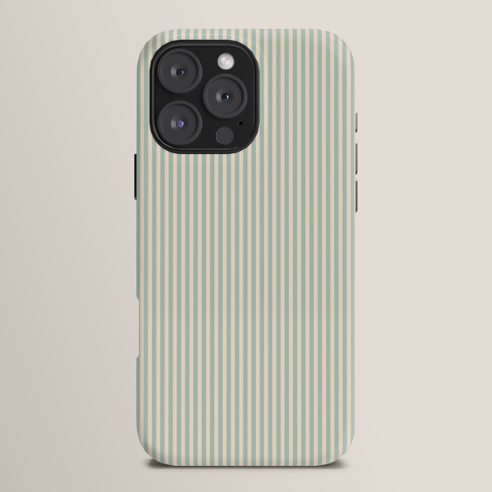Ultra Fine Stripes Vertical Minimalist Pattern in Light Celadon Blue Green and Cream iPhone Case Gallery Image 16