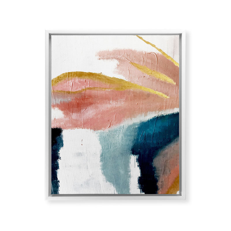 Exhale: a pretty, minimal, acrylic piece in pinks, blues, and gold Framed Canvas Print Gallery Image 35