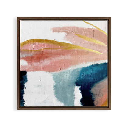 Exhale: a pretty, minimal, acrylic piece in pinks, blues, and gold Framed Canvas Print Gallery Image 18