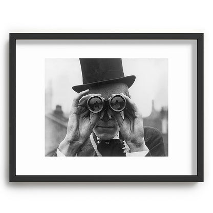 Derby Spectator watching ponies with opera glasses black and white photograph - photography - photographs Framed Art Print Gallery Image 83